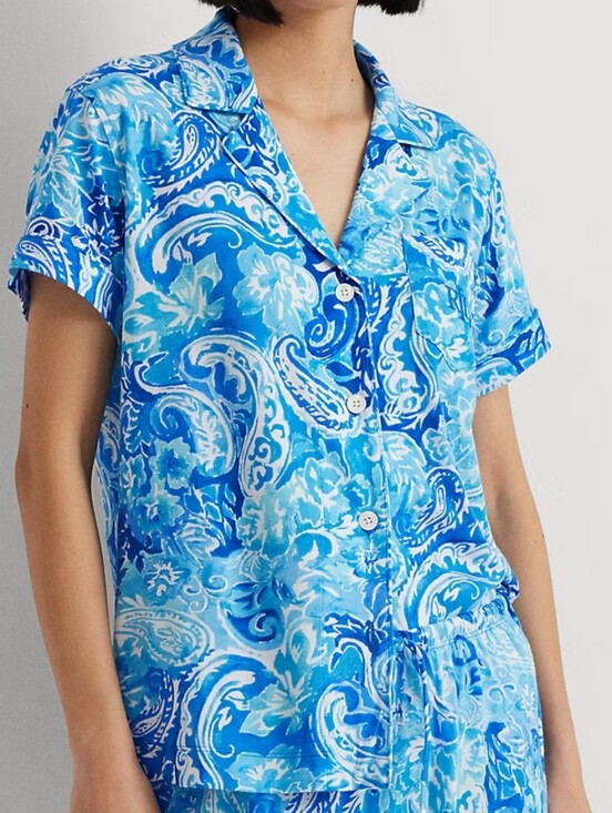 Ralph Lauren Other - Ralph Lauren Blue & White Floral Short-Sleeve Button-Down Sleep Shirt Sz M